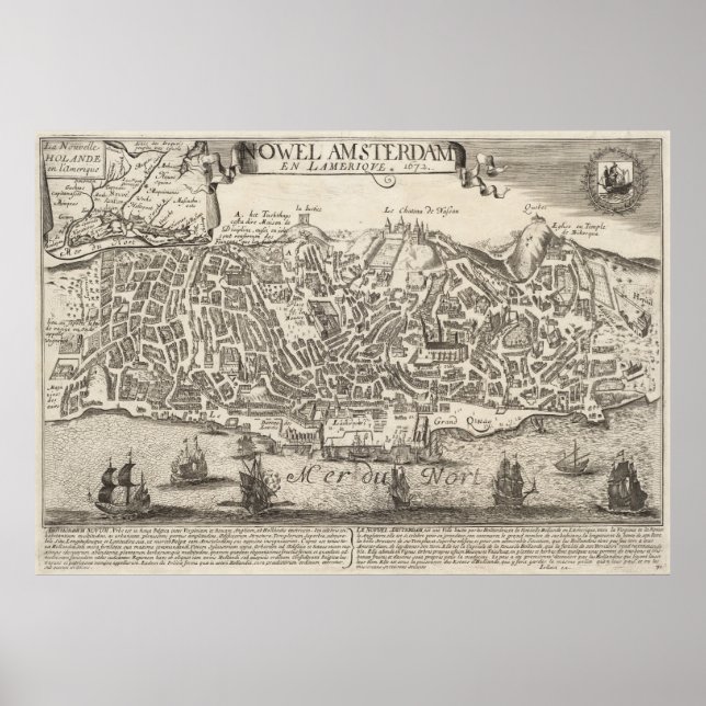 Affiche Carte vintage de New York (1672) (Devant)