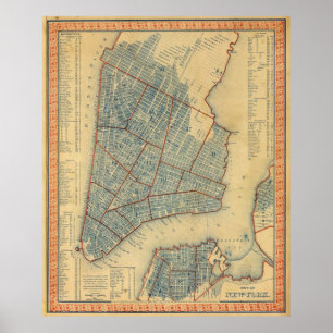 Affiche Carte vintage de New York City (1846)