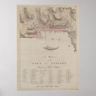 Affiche Carte vintage de Newport RI (1781)