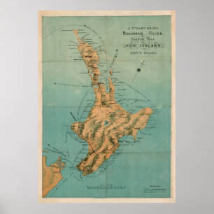 Affiche Carte vintage de North Island Nouvelle-Zélande (18