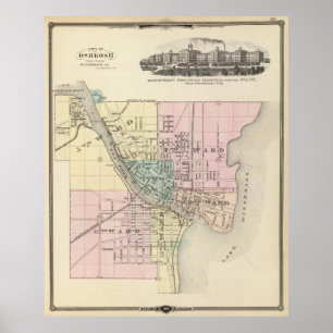 Affiche Carte vintage de Oshkosh WI (1878)