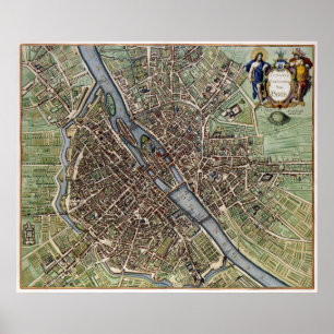 Affiche Carte vintage de Paris (1657)