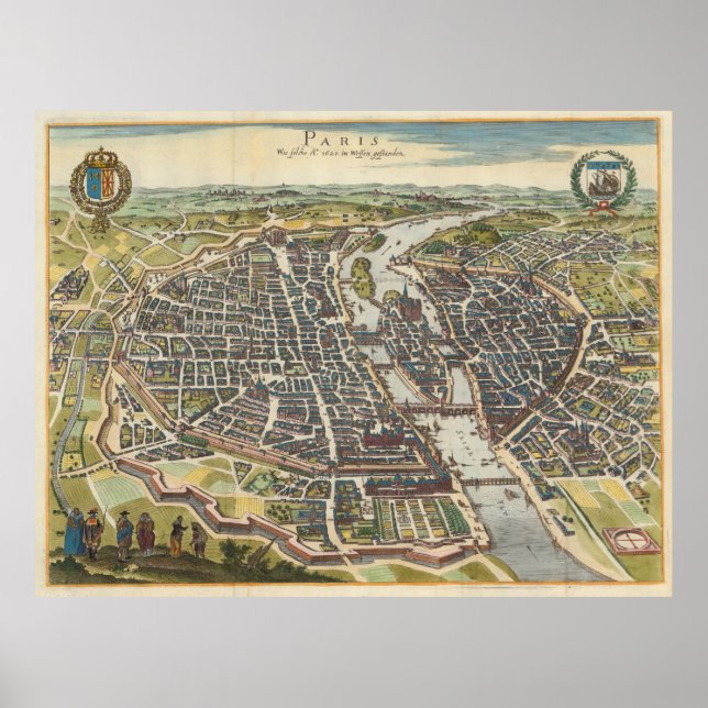 Affiche Carte vintage de Paris France (1655) (Devant)