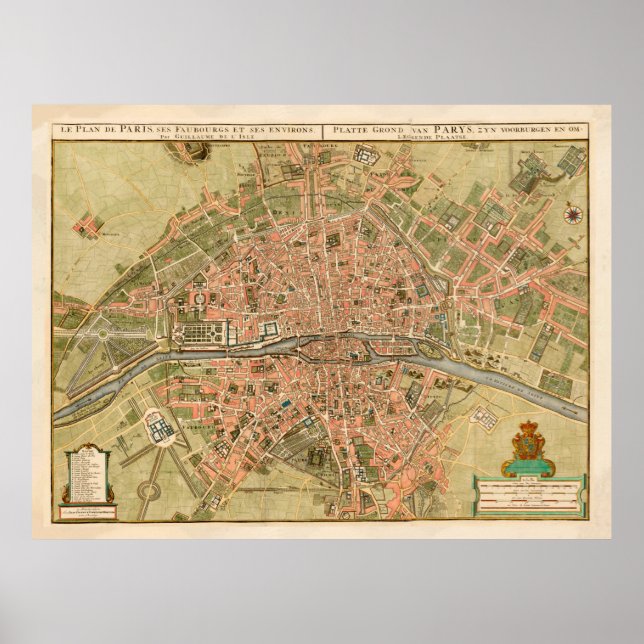 Affiche Carte vintage de Paris France (1720) (Devant)