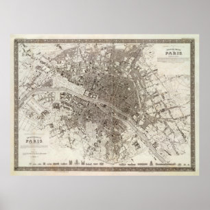 Affiche Carte Vintage de Paris France (1860)