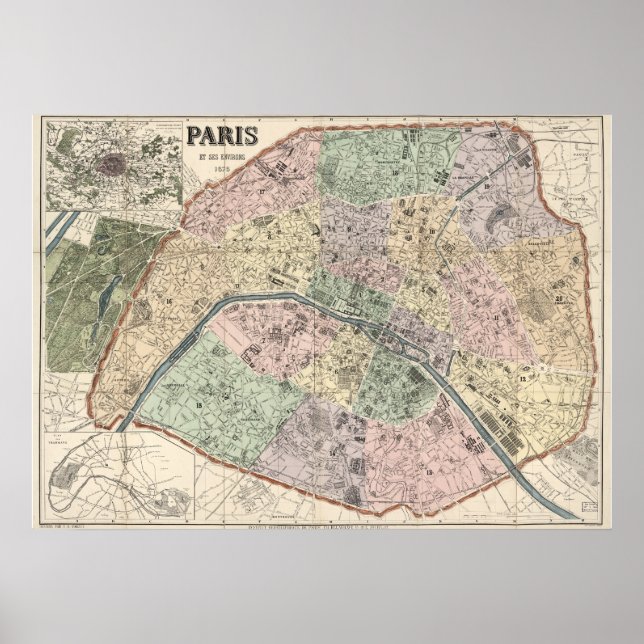 Affiche Carte vintage de Paris France 1878 (Devant)