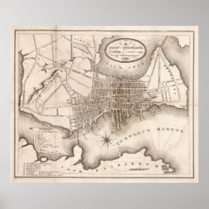 Affiche Carte vintage de Portland ME (1846)