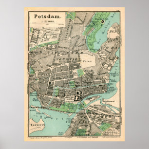 Affiche Carte vintage de Potsdam Allemagne (1898)