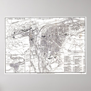 Affiche Carte vintage de Prague (1858)