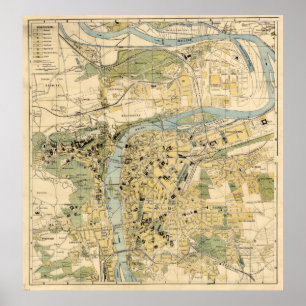 Affiche Carte vintage de Prague République tchèque (1905)