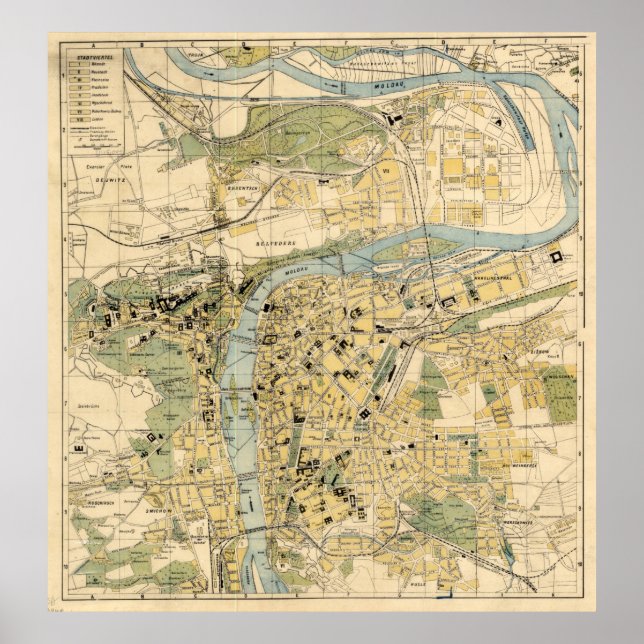 Affiche Carte vintage de Prague République tchèque (1905) (Devant)