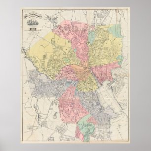 Affiche Carte vintage de Providence Île de Rhode (1899)