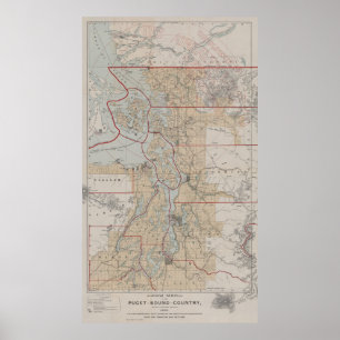 Affiche Carte vintage de Puget Sound (1899)
