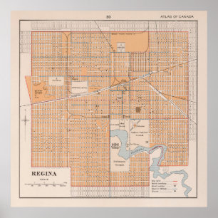 Affiche Carte vintage de Regina Saskatchewan (1915)