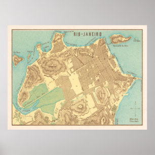 Affiche Carte vintage de Rio de Janeiro Brésil (1858)