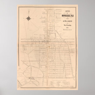 Affiche Carte vintage de Roselle NJ (1887)