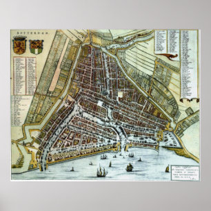 Affiche Carte vintage de Rotterdam Pays-Bas (1649)