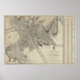 Affiche Carte vintage de Rouen France (1700)