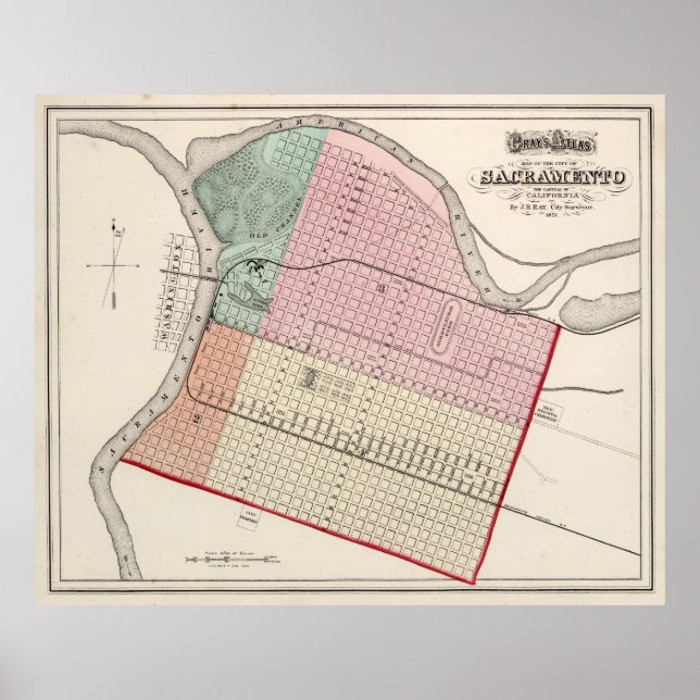 Affiche Carte vintage de Sacramento CA (1873) (Devant)