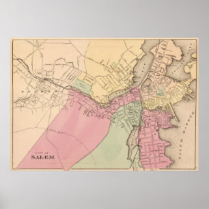 Affiche Carte vintage de Salem le Massachusetts (1871)