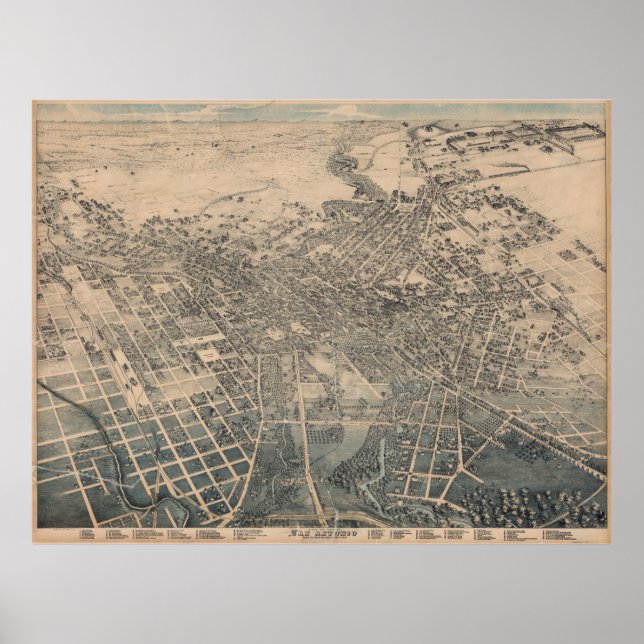 Affiche Carte vintage de San Antonio TX (1886) (Devant)