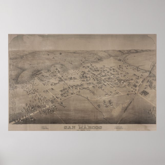 Affiche Carte vintage de San Marcos Texas (1881) (Devant)