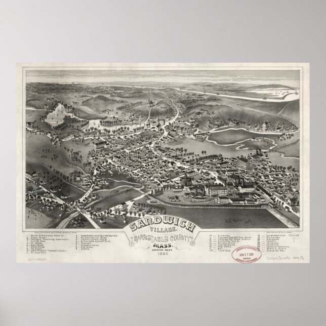 Affiche Carte vintage de Sandwich MA (1884) (Devant)