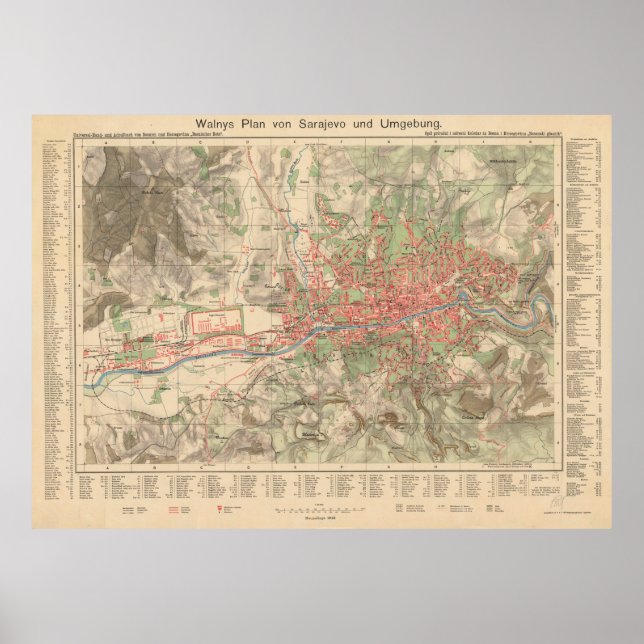 Affiche Carte vintage de Sarajevo Bosnie-Herzégovine (Devant)