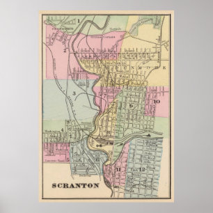 Affiche Carte vintage de Scranton PA (1890)