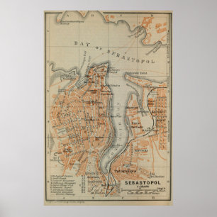 Affiche Carte Vintage de Sébastopol en Ukraine (1914)