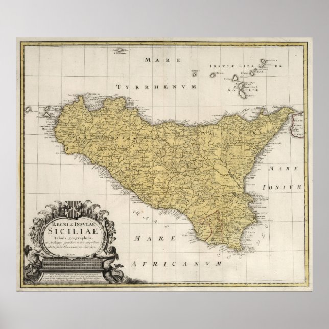Affiche Carte vintage de Sicile Italie (1747) (Devant)