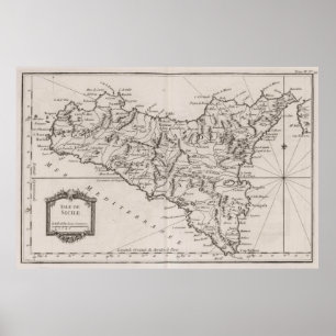 Affiche Carte vintage de Sicile Italie (1764)