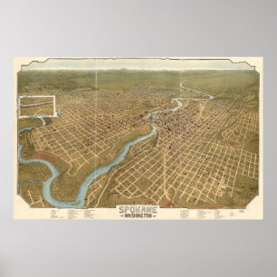 Affiche Carte vintage de Spokane Washington (1905)