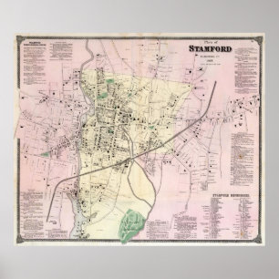 Affiche Carte vintage de Stamford CT (1867)
