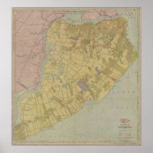 Affiche Carte vintage de Staten Island NY (1911)