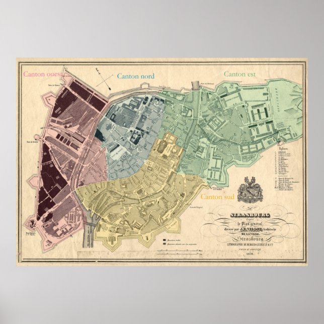 Affiche Carte vintage de Strasbourg France (1870) (Devant)