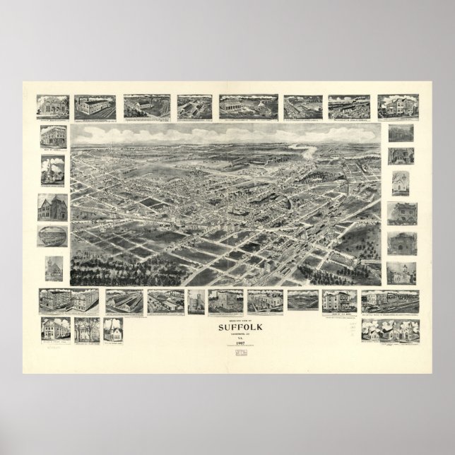 Affiche Carte vintage de Suffolk VA (1907) (Devant)