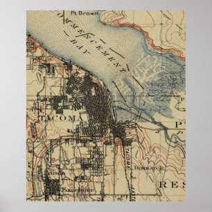 Affiche Carte vintage de Tacoma Washington (1895)