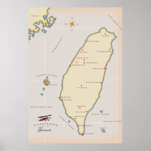 Affiche Carte Vintage de Taïwan