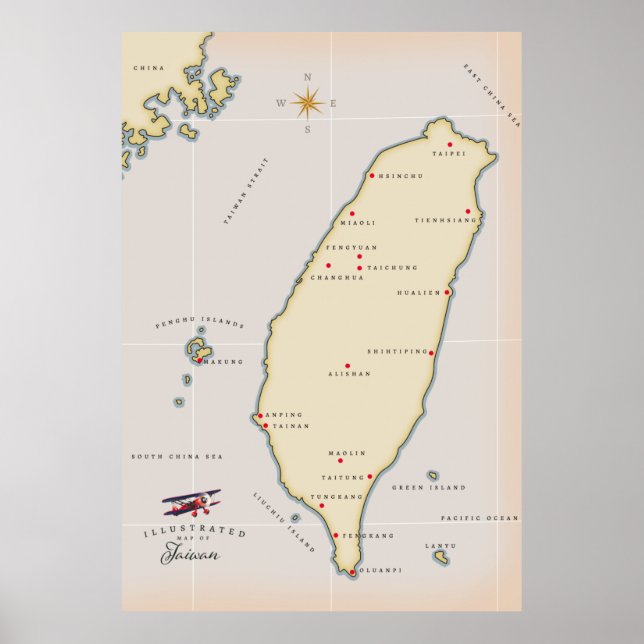 Affiche Carte Vintage de Taïwan (Devant)