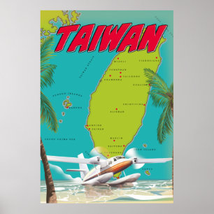 Affiche Carte Vintage de Taïwan