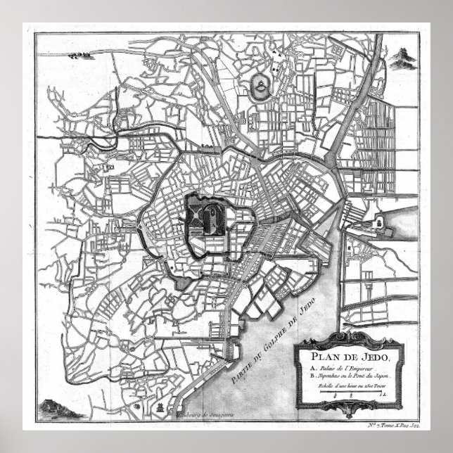 Affiche Carte vintage de Tokyo Japon (1752) BW (Devant)