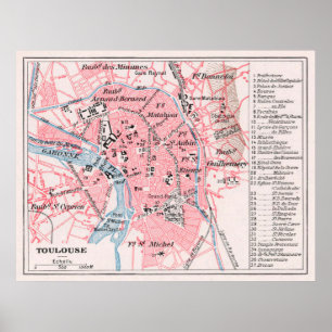 Affiche Carte vintage de Toulouse France (1900)