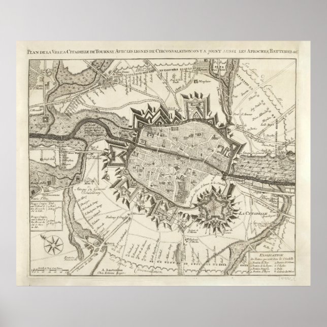 Affiche Carte vintage de Tournai Belgique (1709) (Devant)