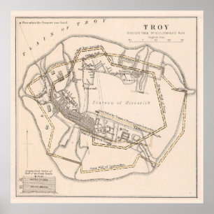 Affiche Carte vintage de Troie antique (1874)