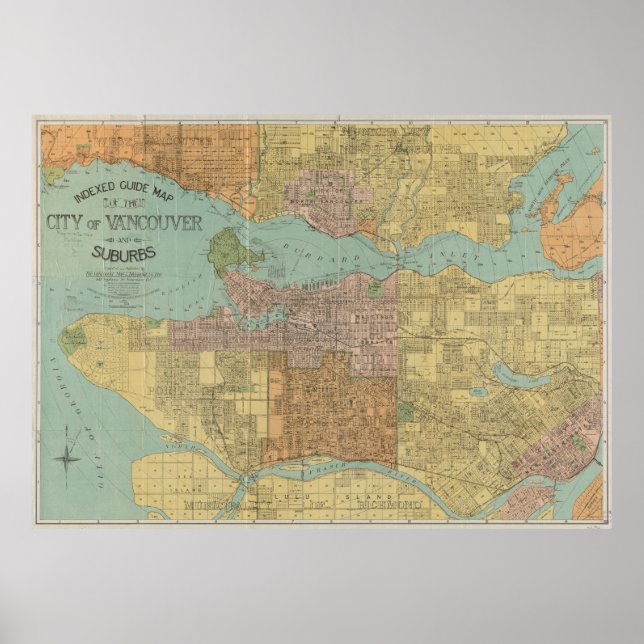 Affiche Carte vintage de Vancouver Canada (1920) (Devant)