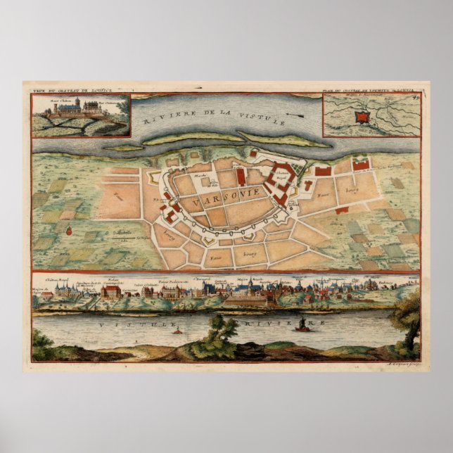 Affiche Carte vintage de Varsovie Pologne (1705) (Devant)