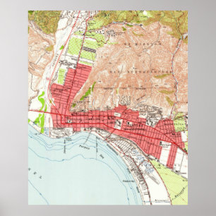 Affiche Carte vintage de Ventura la Californie (1951)