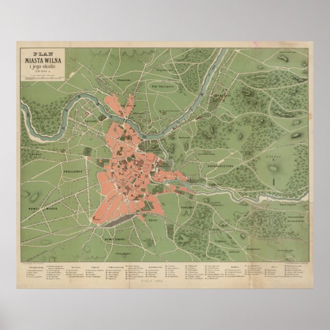 Affiche Carte vintage de Vilnius Lituanie (1890) (Devant)