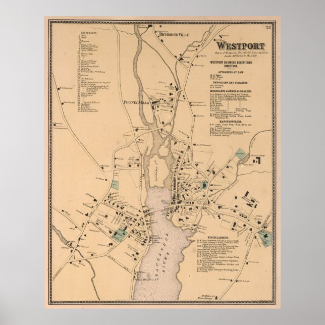 Affiche Carte vintage de Westport CT (1867) (Devant)